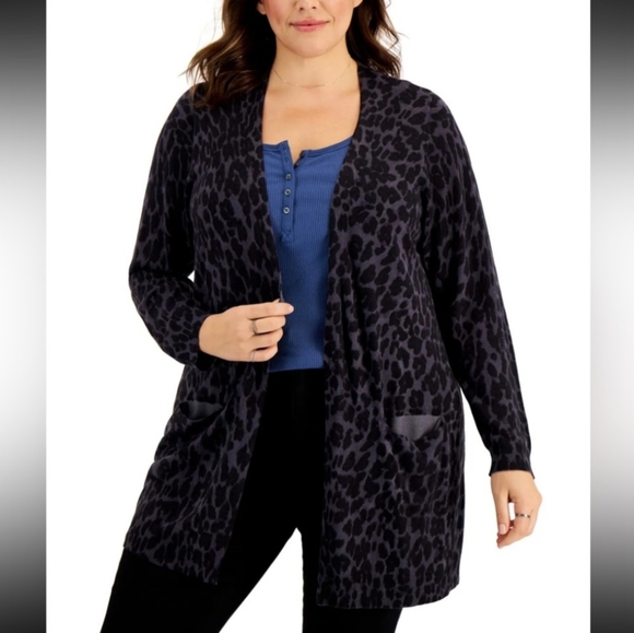 Style & Co Plus Size Animal Print Cardigan - 1X - Picture 2 of 11